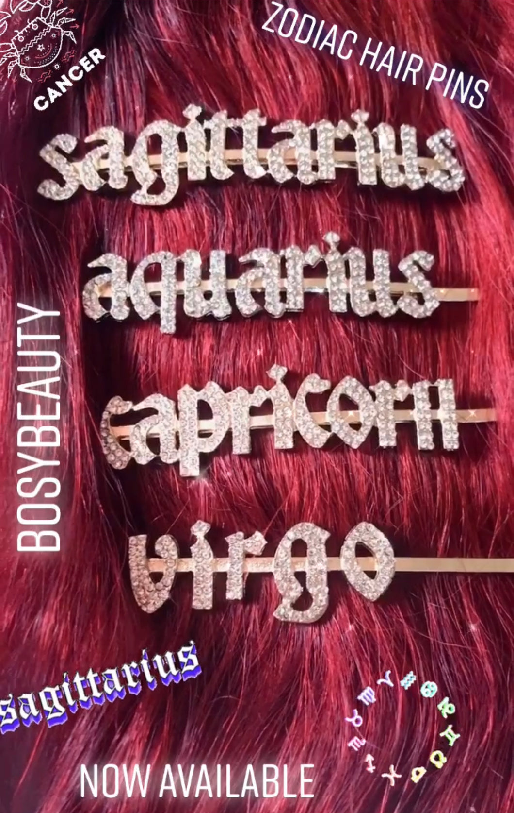 Rhinestone Zodiac Hair Pins